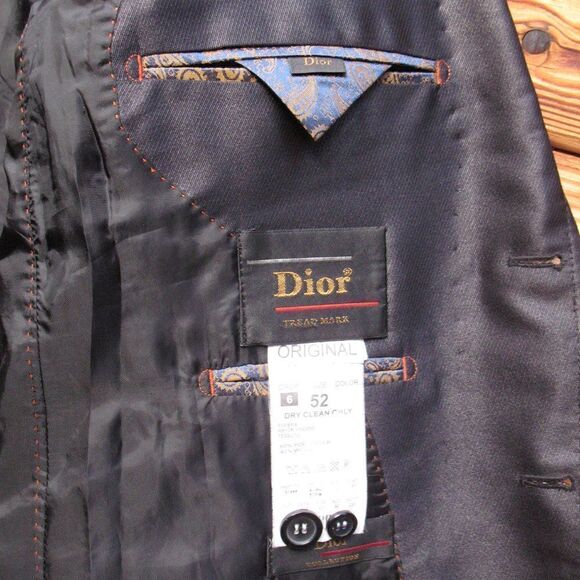 Dior Mens Two-Button Wool Blend Sateen Blazer Jacket Blue - Picture 12 of 15